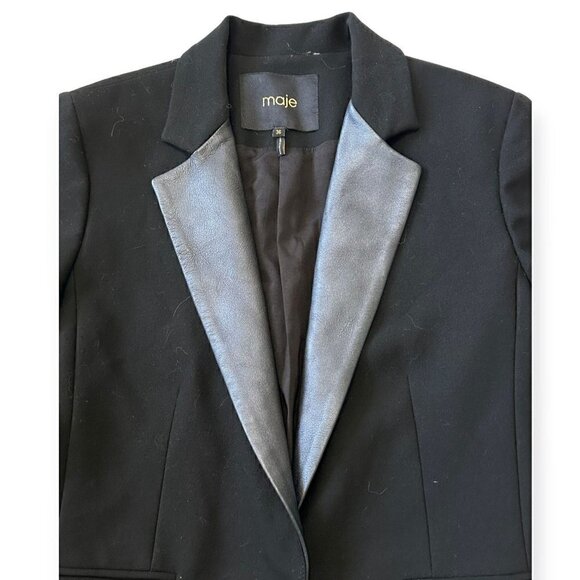 Maje Ritz Black Blazer with Lamb Leather Trim, Size 36FR - Picture 9 of 14